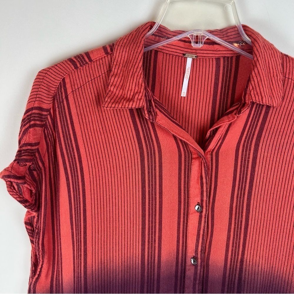 Free People Ombré Short Sleeve Button Up Shirt XS Small Oversized - Picture 3 of 8